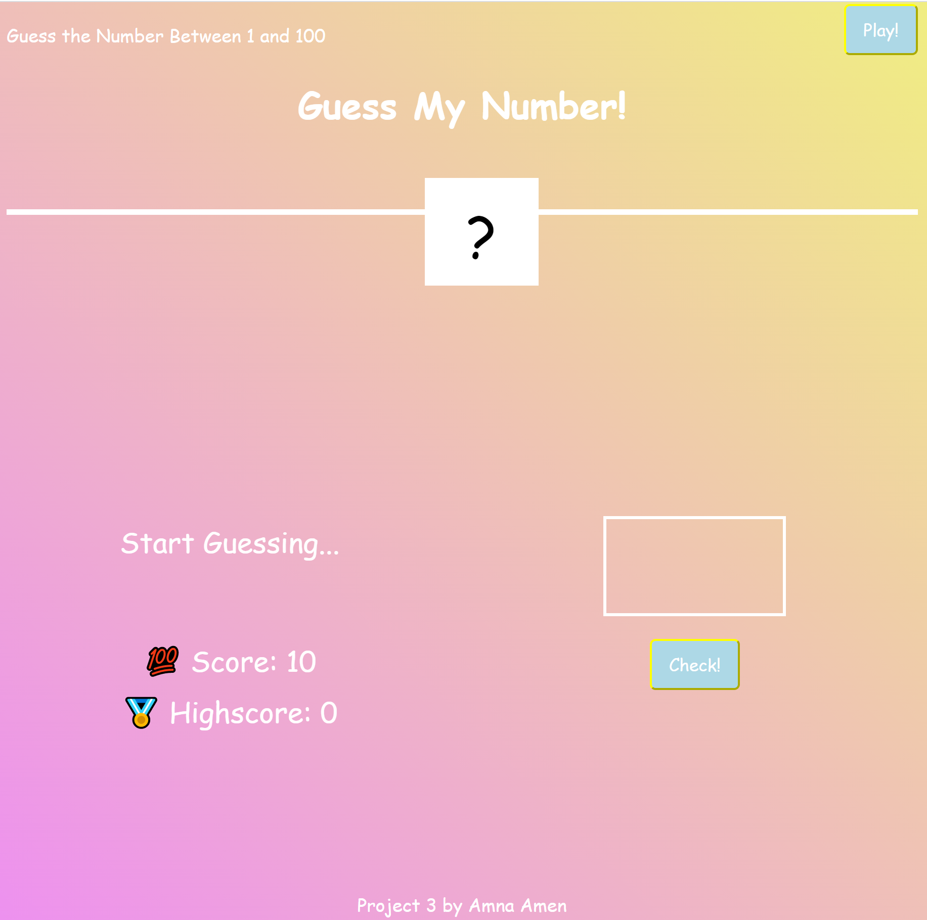 Number Guessing Game Screenshot