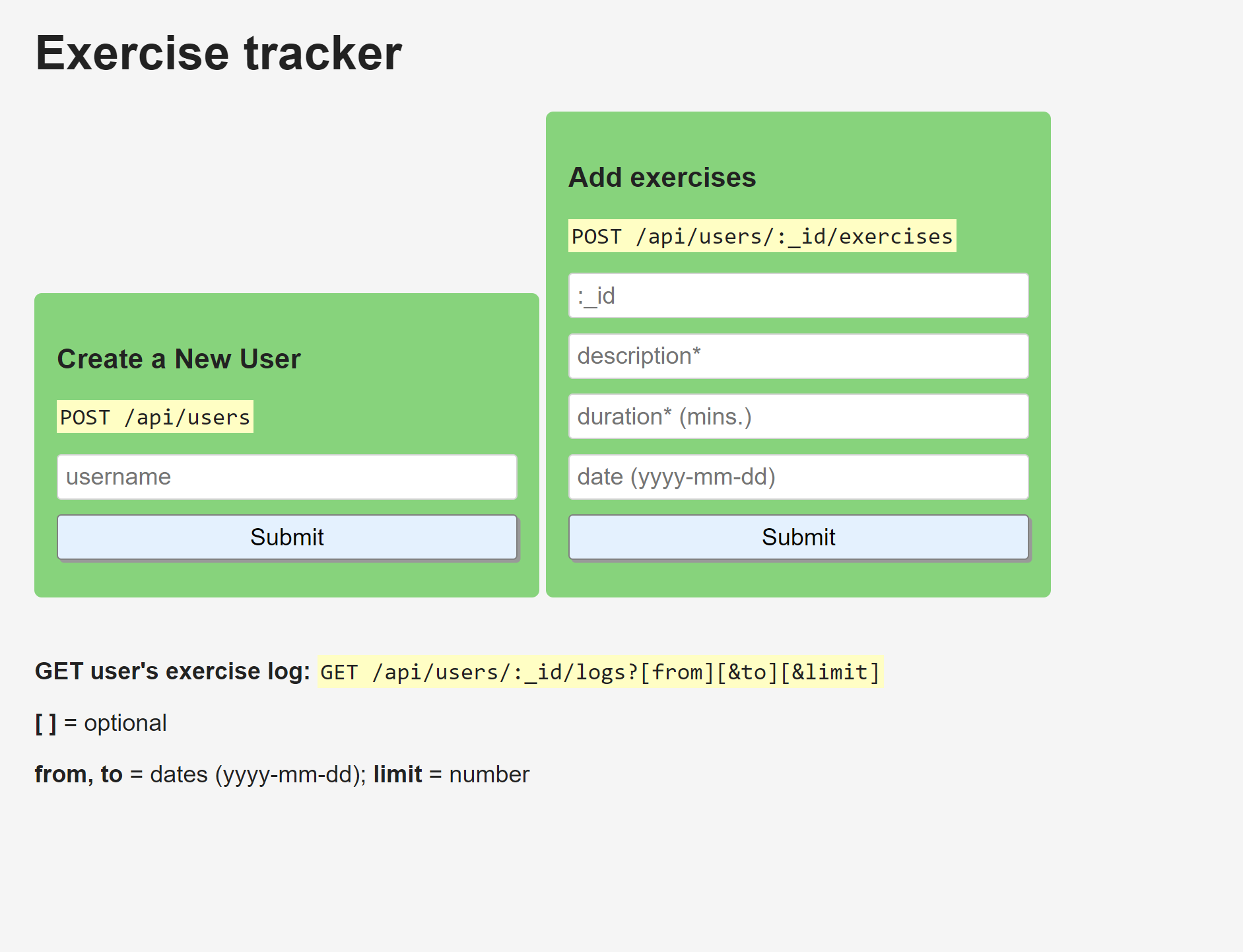 Exercise Tracker Microservice screenshot