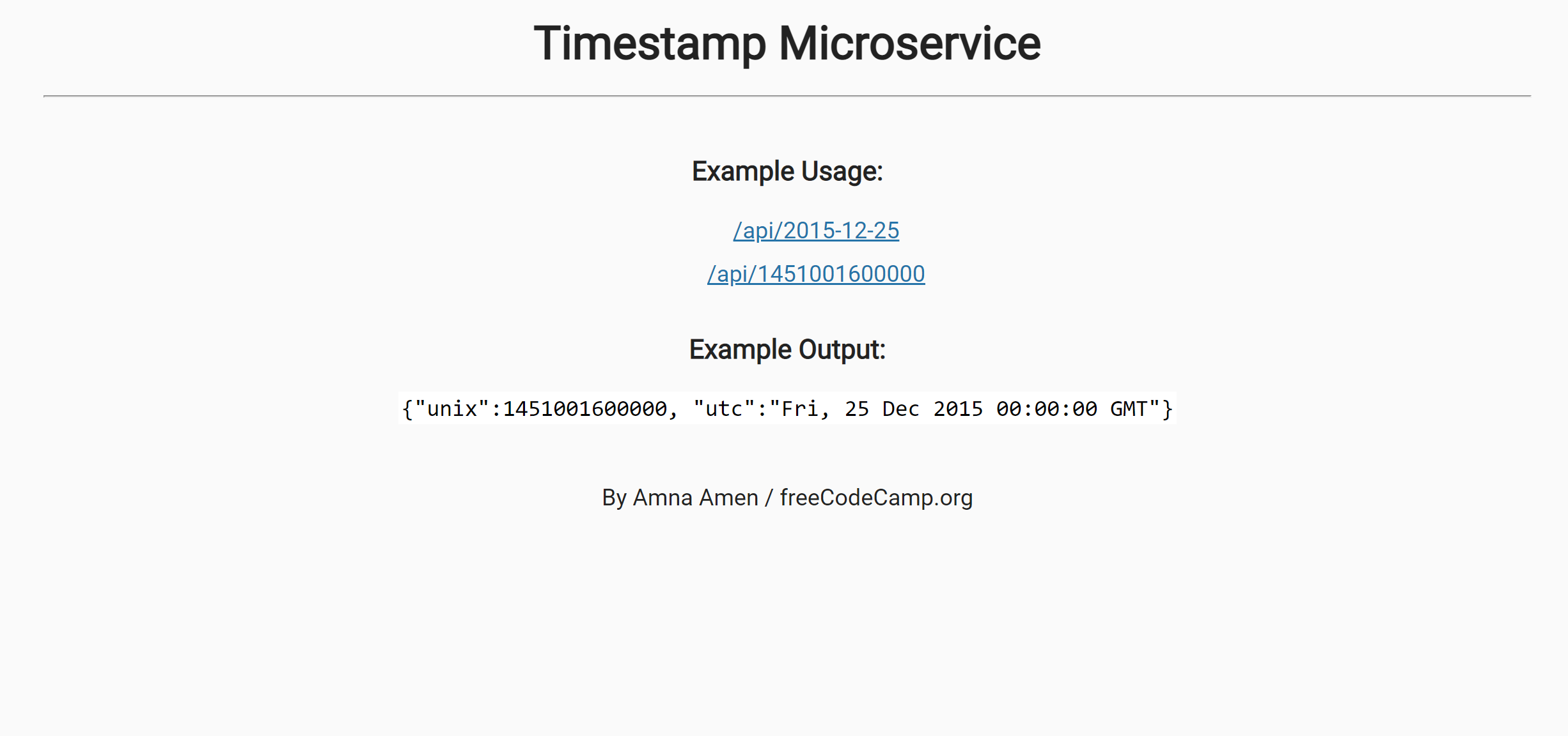 Timestamp MicroService screenshot